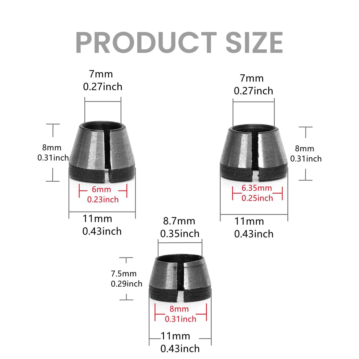 Serplex 6Pcs Collet Chucks Clamping Adapters Set 6mm, 1/4 Serplex 6Pcs Collet Chucks Clamping Adapters Set 6mm, 1/4